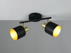 Retro LED Deckenstrahler 2-flammig aus Metall Schwarz Gold, Breite 36,5cm