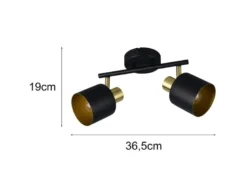 Retro LED Deckenstrahler 2-flammig aus Metall Schwarz Gold, Breite 36,5cm