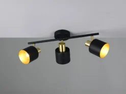 Retro LED Deckenstrahler 3-flammig aus Metall Schwarz Gold, Breite 53,5cm
