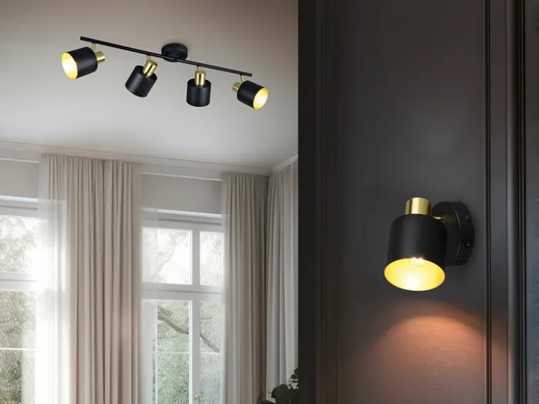 Retro LED Deckenstrahler 4-flammig aus Metall Schwarz Gold, Breite 78cm