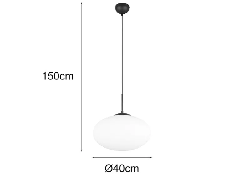 Retro LED Pendelleuchte Schwarz mit Glaskugel Lampenschirm, Ø 40cm