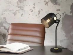 Retro LED Schreibtischlampe schwenkbar aus Metall Schwarz Gold, Höhe 45cm