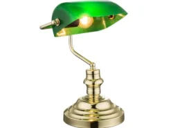 Retro LED Schreibtischleuchte Messing mit Glasschirm Grün, Höhe 36cm