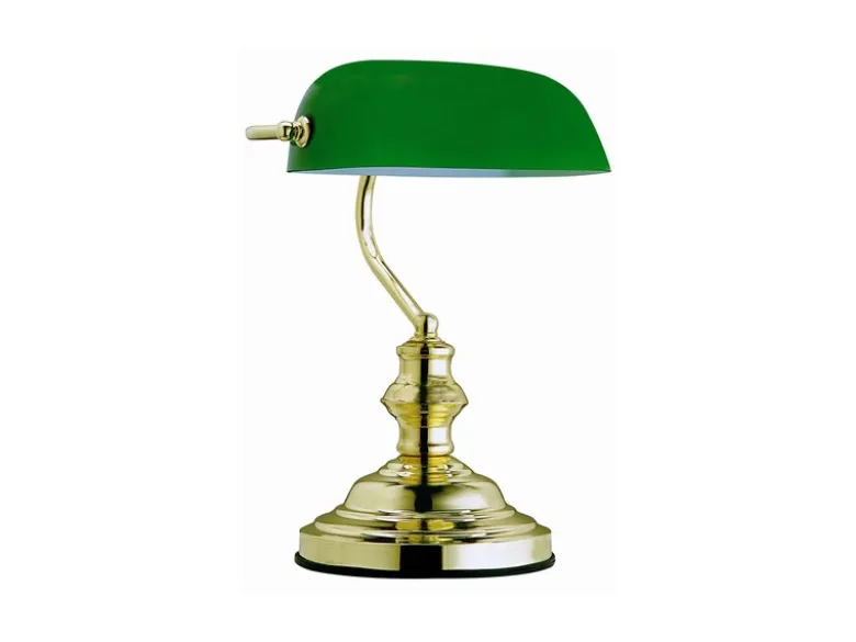 Retro LED Schreibtischleuchte Messing mit Acrylschirm Grün, Höhe 36cm