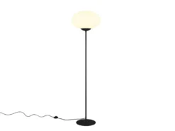 Retro LED Stehleuchte Schwarz mit Glaskugel Lampenschirm, Höhe 150cm
