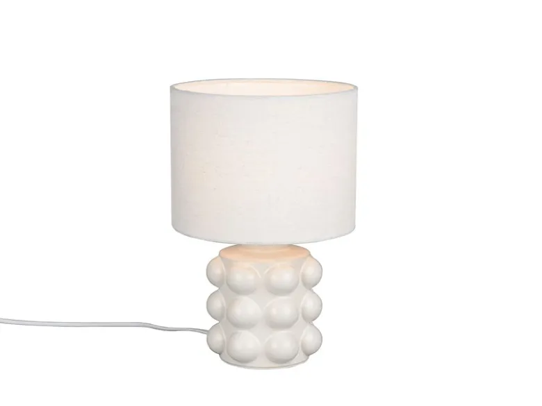 Retro LED Tischlampe mit Keramikfuß & Stoffschirm Weiß, Höhe 30cm