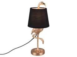 Retro LED Tischleuchte Flamingo Gold mit Stoffschirm in Schwarz, Höhe 42cm