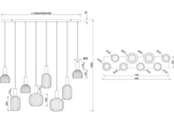 Retro Pendelleuchte DIVA 8-flammig mit Glasschirmen in Weiß, Breite 120cm