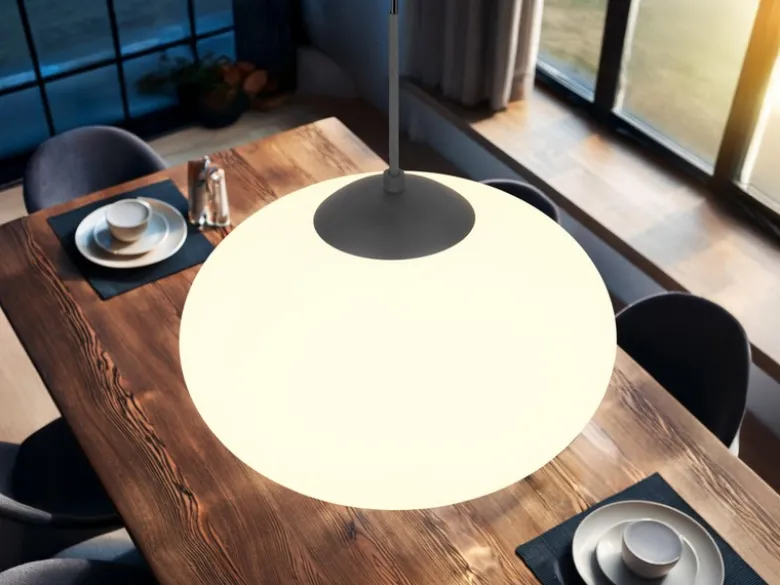 Retro Pendelleuchte FOMENTO Schwarz mit Glaskugel Lampenschirm, Ø 40cm