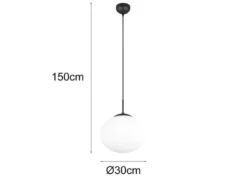 Retro Pendelleuchte FOMENTO Schwarz mit Glaskugel Lampenschirm, Ø 30cm