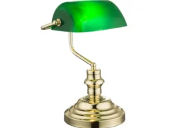 Retro Schreibtischlampe ANTIQUE Messing mit Glasschirm Grün, Höhe 36cm
