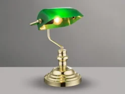 Retro Schreibtischlampe ANTIQUE Messing mit Acrylschirm Grün, Höhe 36cm
