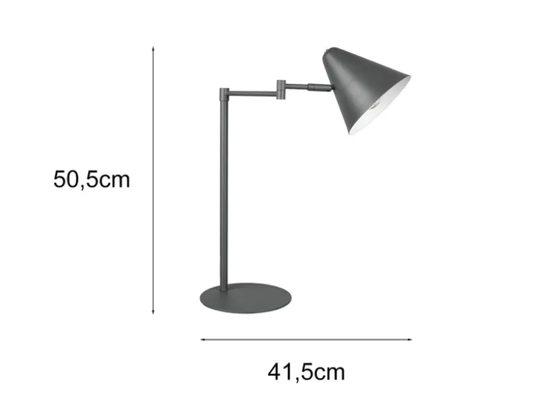 Retro Schreibtischlampe COSIMA mit Schwenkarm aus Metall Anthrazit, Höhe 50,5cm