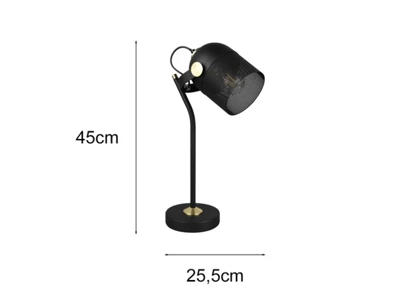 Retro Schreibtischlampe MIXA schwenkbar aus Metall Schwarz Gold, Höhe 45cm