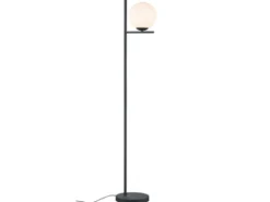 Retro Stehlampe PURE Schwarz mit Glaskugel Lampenschirm Weiß, Höhe 150cm