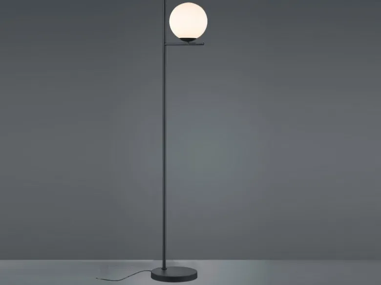Retro Stehlampe PURE Schwarz mit Glaskugel Lampenschirm Weiß, Höhe 150cm