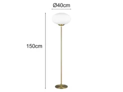 Retro Stehleuchte FOMENTO Messing mit Glaskugel, Höhe 150cm