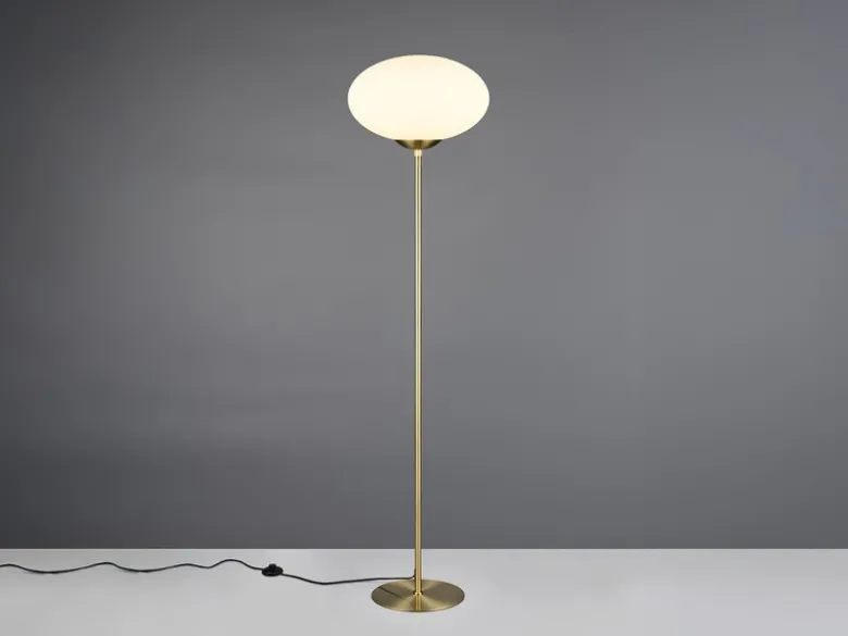 Retro Stehleuchte FOMENTO Messing mit Glaskugel, Höhe 150cm