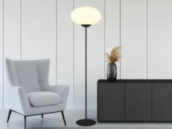 Retro Stehleuchte FOMENTO Schwarz mit Glaskugel, Höhe 150cm