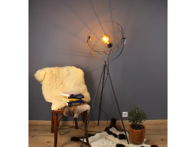Retro Stehleuchte GRID mit schwenkbarem Gitterschirm aus Metall Anthrazit, 146cm