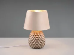 Retro Tischleuchte ARIANA mit Samtschirm in Beige/Gold, Höhe 35cm