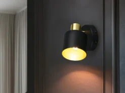 Retro Wandstrahler EVA mit Schalter aus Metall Schwarz Gold, Höhe 17cm