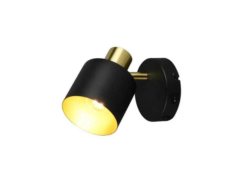 Retro Wandstrahler EVA mit Schalter aus Metall Schwarz Gold, Höhe 17cm