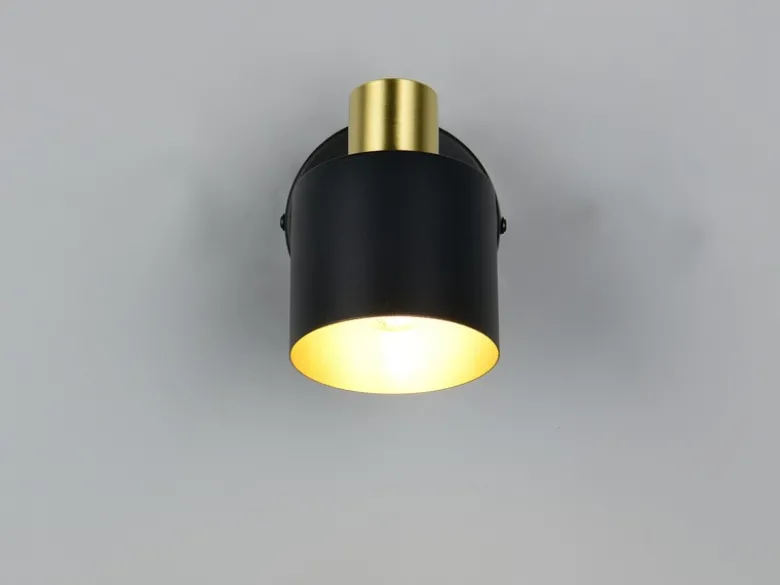 Retro Wandstrahler EVA mit Schalter aus Metall Schwarz Gold, Höhe 17cm