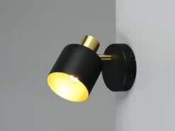 Retro Wandstrahler EVA mit Schalter aus Metall Schwarz Gold, Höhe 17cm