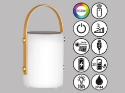 RGB Outdoor Tischleuchte BARI 24cm mit Fernbedienung, per USB & Solar aufladbar