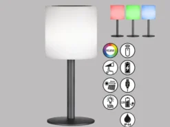 RGB Tischlampe LESINA mit Fernbedienung, per Solar & USB aufladbar, Höhe 30cm