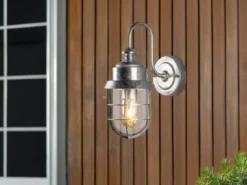 Robuste LED Außenwandleuchte aus feuerzinktem Stahl Höhe 21,5cm