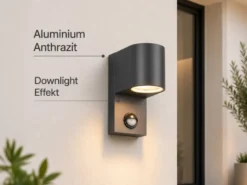 Runde Außenwandleuchte ROYA Downlight mit Bewegungsmelder, Anthrazit, Höhe 15cm