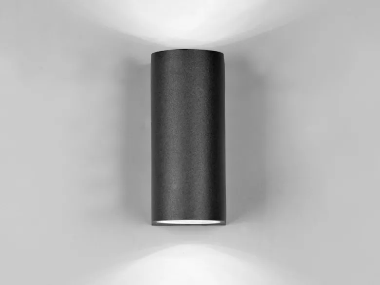 Runde Außenwandleuchte ROYA Up and Down aus Aluminium Anthrazit, Höhe 15cm
