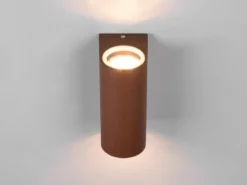 Runde Außenwandleuchte ROYA Up and Down aus Aluminium Rostoptik, Höhe 15cm