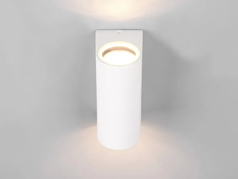 Runde Außenwandleuchte Up and Down Weiß mit GU10 LED, Höhe 15cm