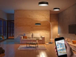 Runde LED Deckenleuchte mit Stoffschirm in Schwarz Ø 50cm