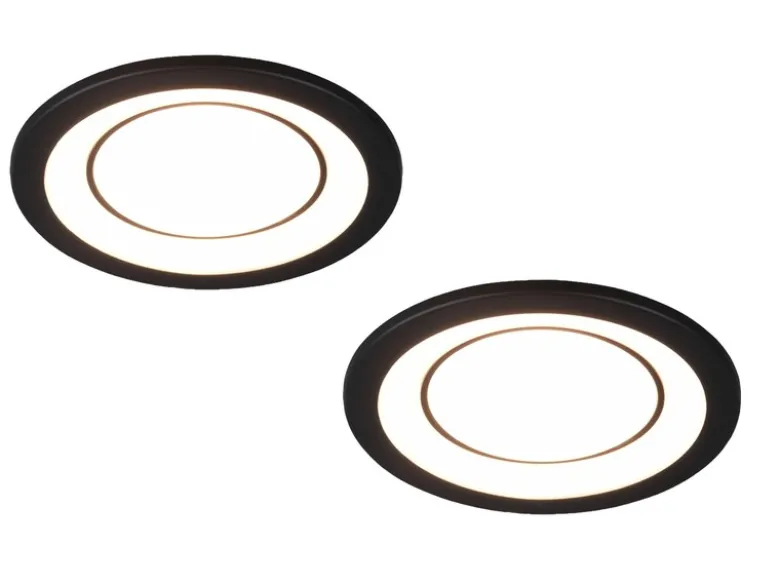 Runder LED Deckeneinbaustrahler 2er Set in Schwarz matt Ø 14,8cm