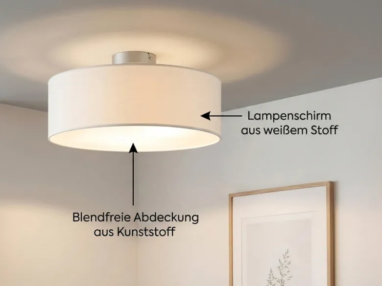 Runde zeitlose Deckenleuchte CALMA mit Stoffschirm in Weiß Ø 40cm