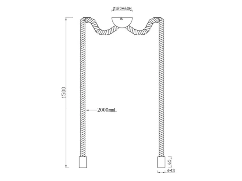 Rustikale Affenschaukel Lampe ROPE 2-flammig aus Hanfseil, Höhe 150cm