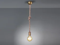 Rustikales LED Schnurpendel aus Hanfseil mit Knoten, Höhe 150cm