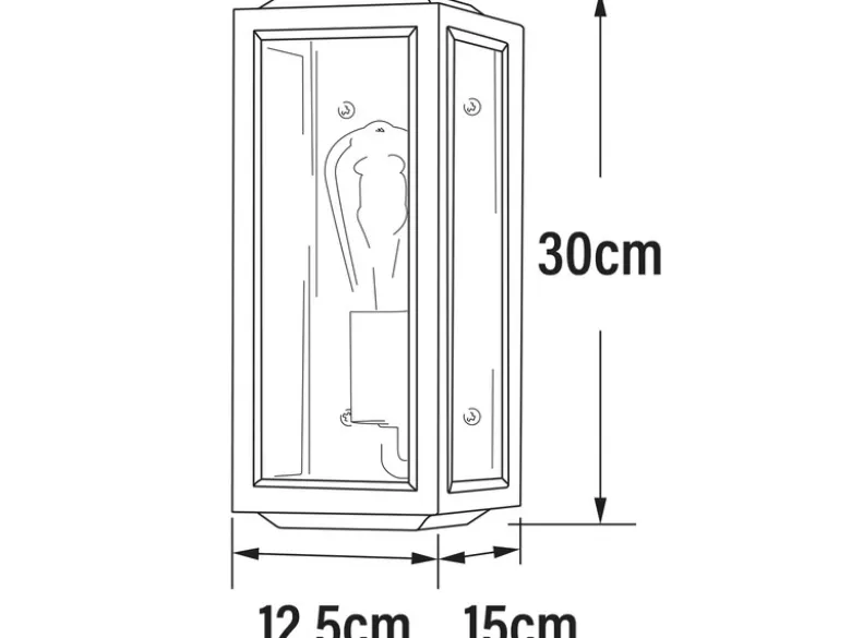 Schmale Außenwandlaterne CARPI Schwarz-Messing mit Klarglas, Höhe 30cm