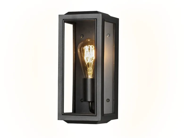 Schmale LED Außenwandlaterne aus Stahl Schwarz mit Klarglas, Höhe 30cm