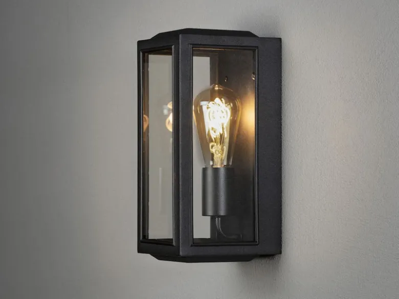 Schmale LED Außenwandlaterne aus Stahl Schwarz mit Klarglas, Höhe 30cm
