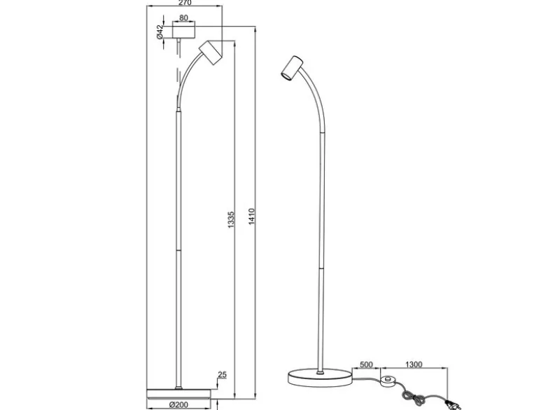 Schmale LED Stehlampe Coffee / Grau dimmbar, Spot flexibel, Höhe 133,5cm