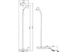 Schmale LED Stehlampe Schwarz dimmbar, flexibel einstellbarer Spot, Höhe 133,5cm