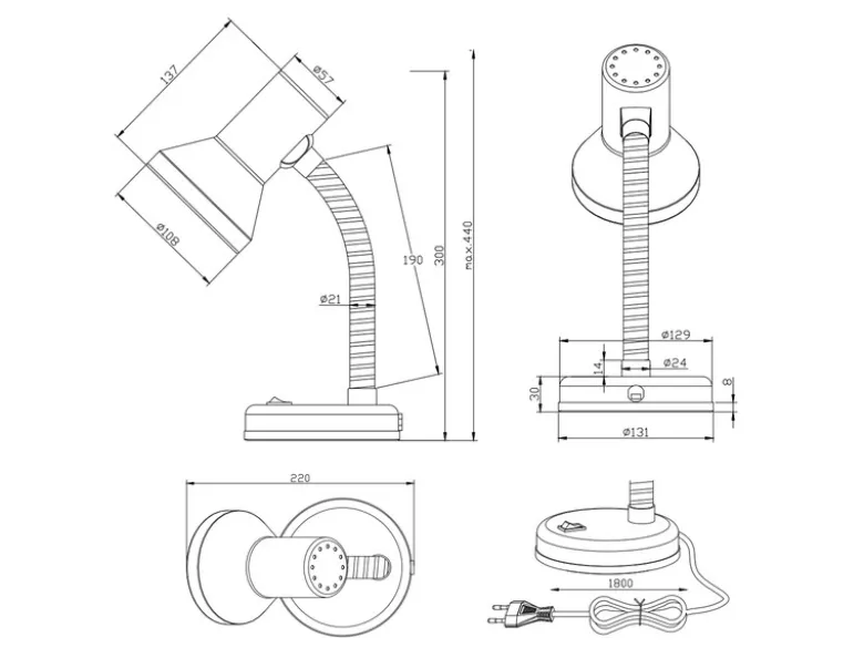 Schreibtischleuchte PRONTO flexibel Höhe max. 30cm, Weiß