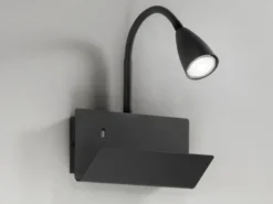 Schwanenhals Leselampe GULP Schwarz mit Ablage & USB-Ladefunktion, B. 23cm