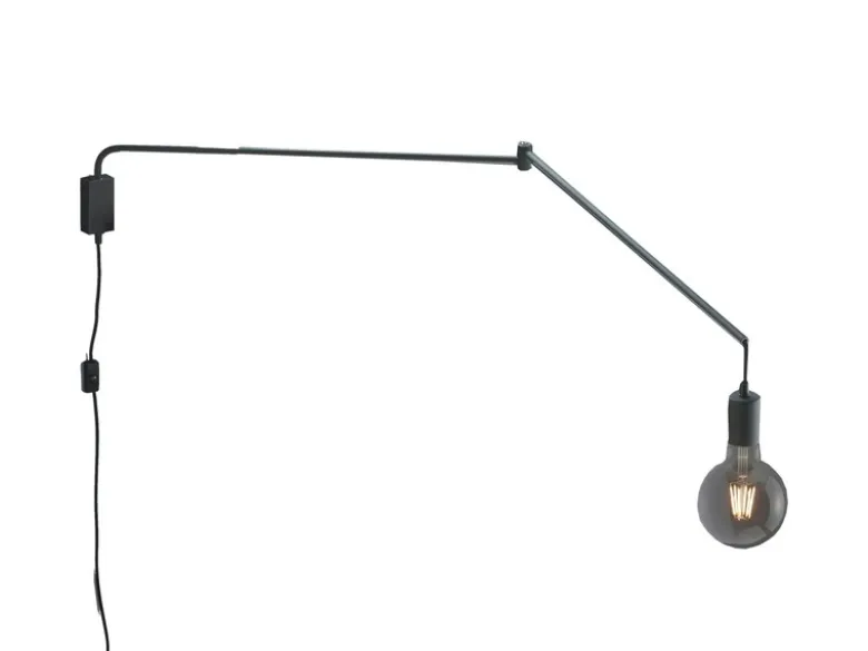 Schwenkbare LED Wandlampe - schwarze Kabelleuchte mit Schnurschalter & Stecker
