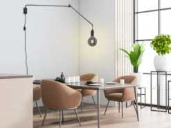 Schwenkbare Wandlampe LINE - schwarze Kabelleuchte mit Schnurschalter & Stecker